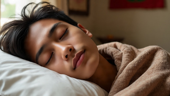 Ilustrasi orang lagi tidur pulas. [Meta AI]